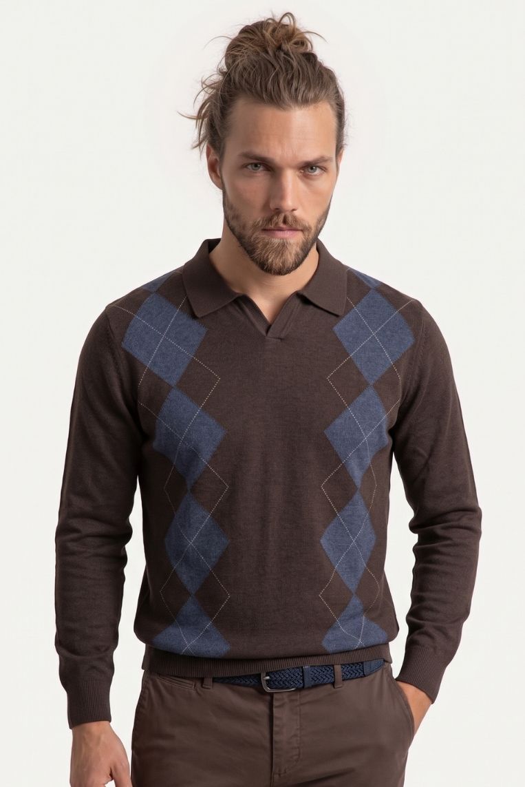 MAGLIA COLLO DERBY ROMBI JACQUARD 2 MAGLIA COLLO DERBY ROMBI JACQUARD - immagine 2