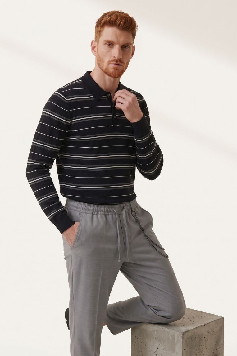 MAGLIA POLO RIGHE JAQUARD - S, NERO