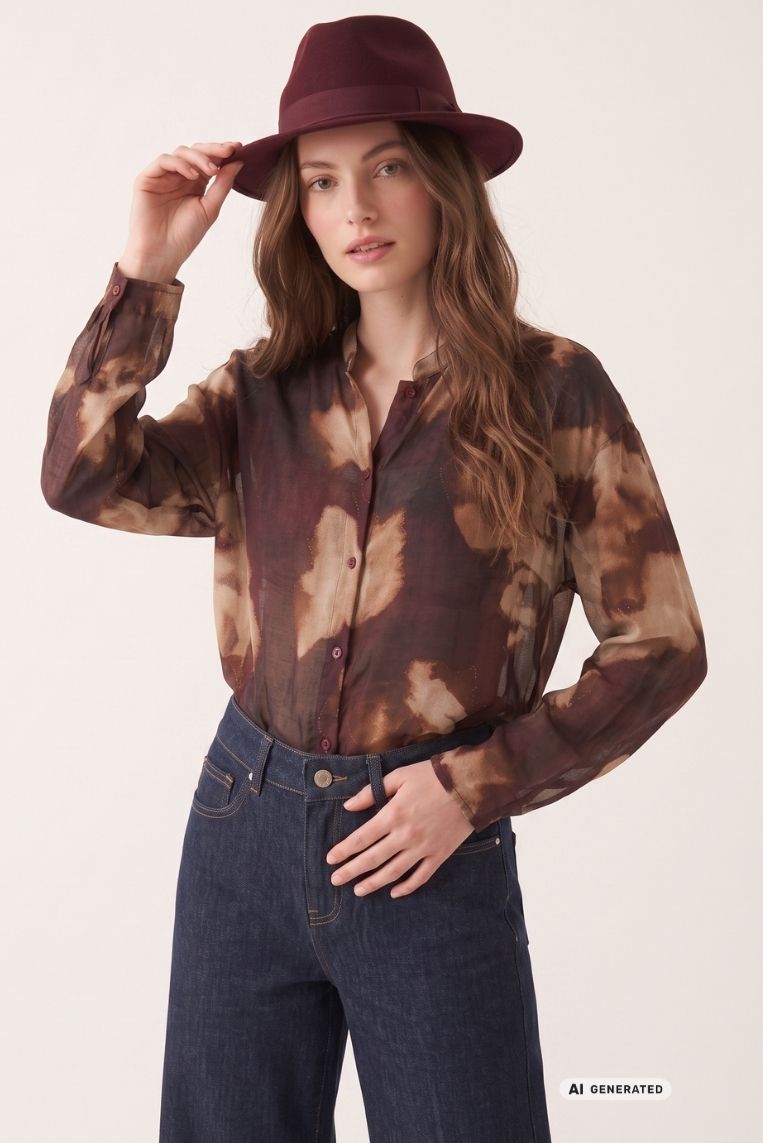 CAMICIA MISTO LANA STAMPA - TU, BORDEAUX