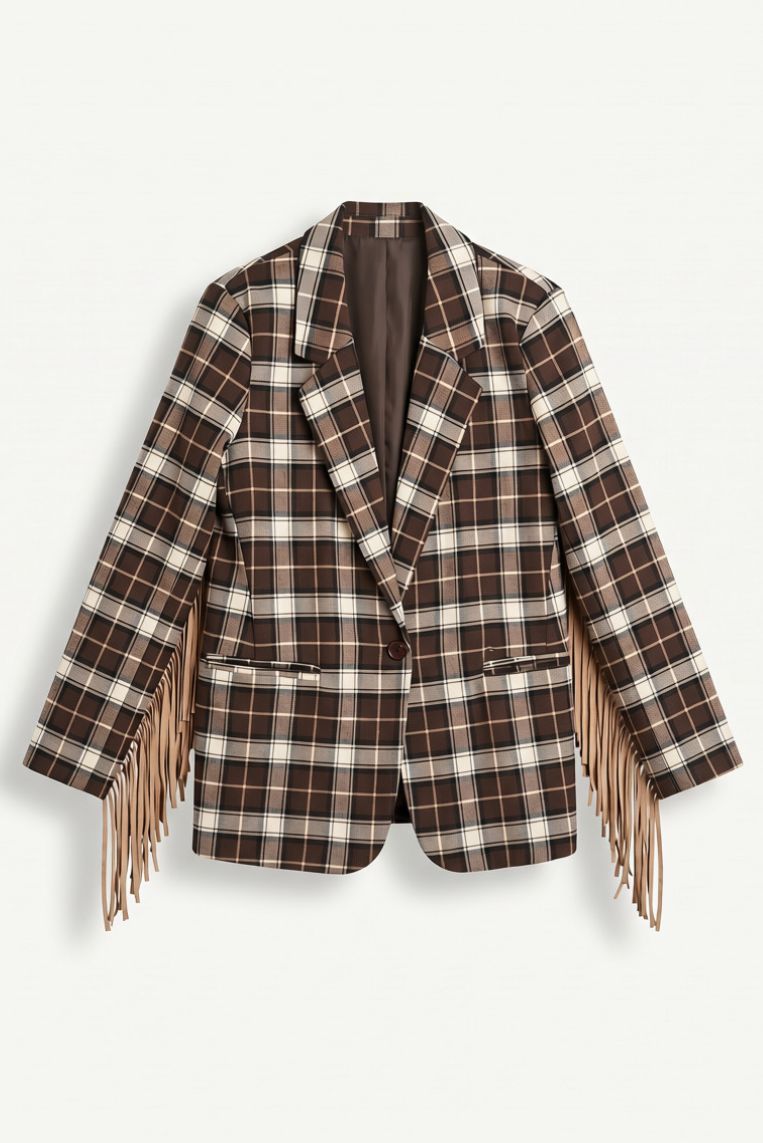 GIACCA CHECK MONOPETTO FRANGE 3 GIACCA CHECK MONOPETTO FRANGE - immagine 3