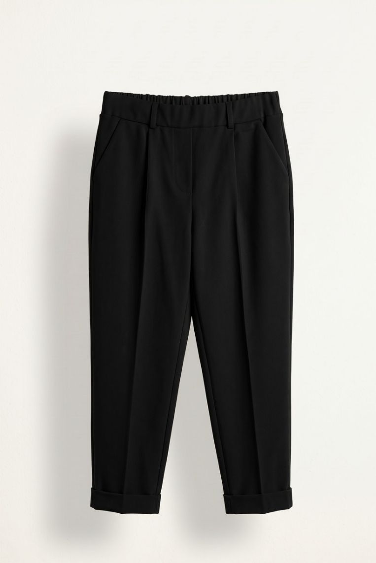 PANTALONE CON PINCES ED ELASTICO IN VITA - XS, NERO