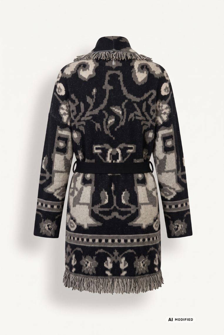 CARDIGAN LUNGO JACQUARD FRANGE - immagine 4