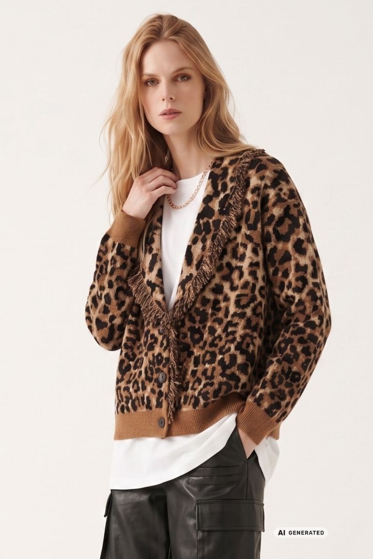 MAGLIA ANIMALIER SCIALLE E FRANGE - immagine 2