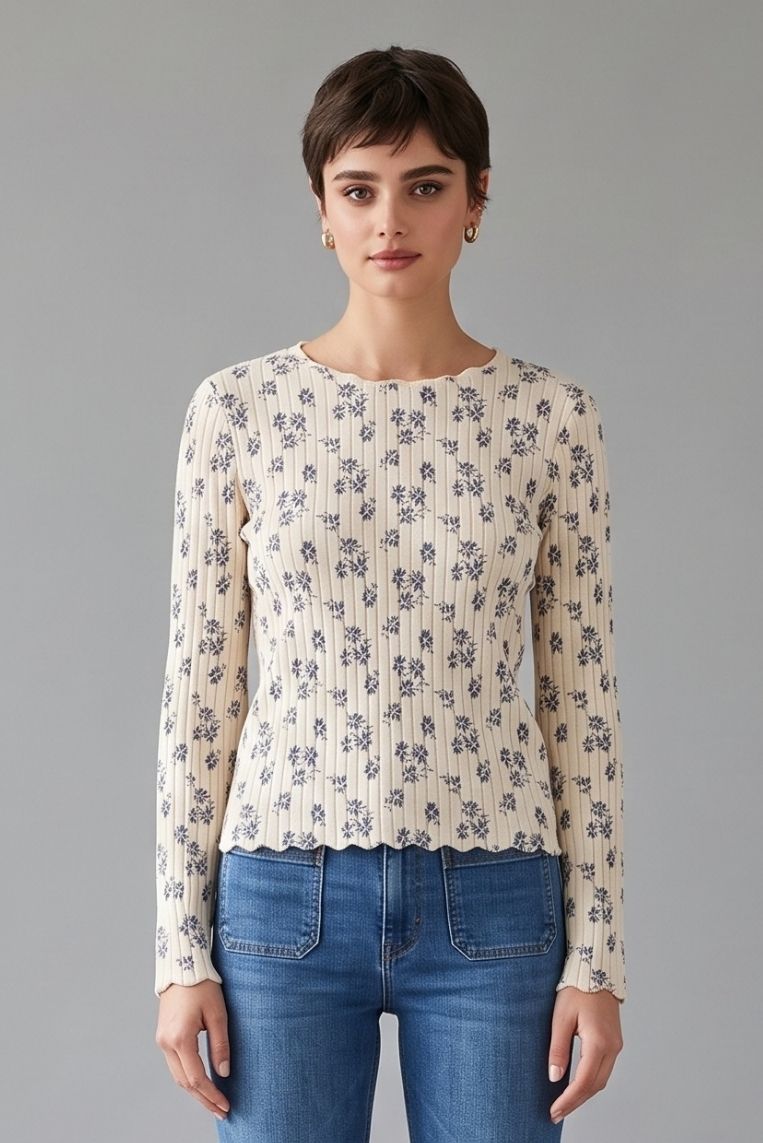 MAGLIA GIRO JACQUARD FIORI 2 MAGLIA GIRO JACQUARD FIORI - immagine 2