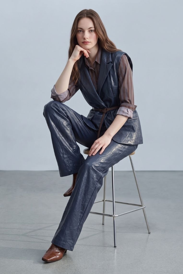 GILET ECOPELLE LUNGO CON CINTURA