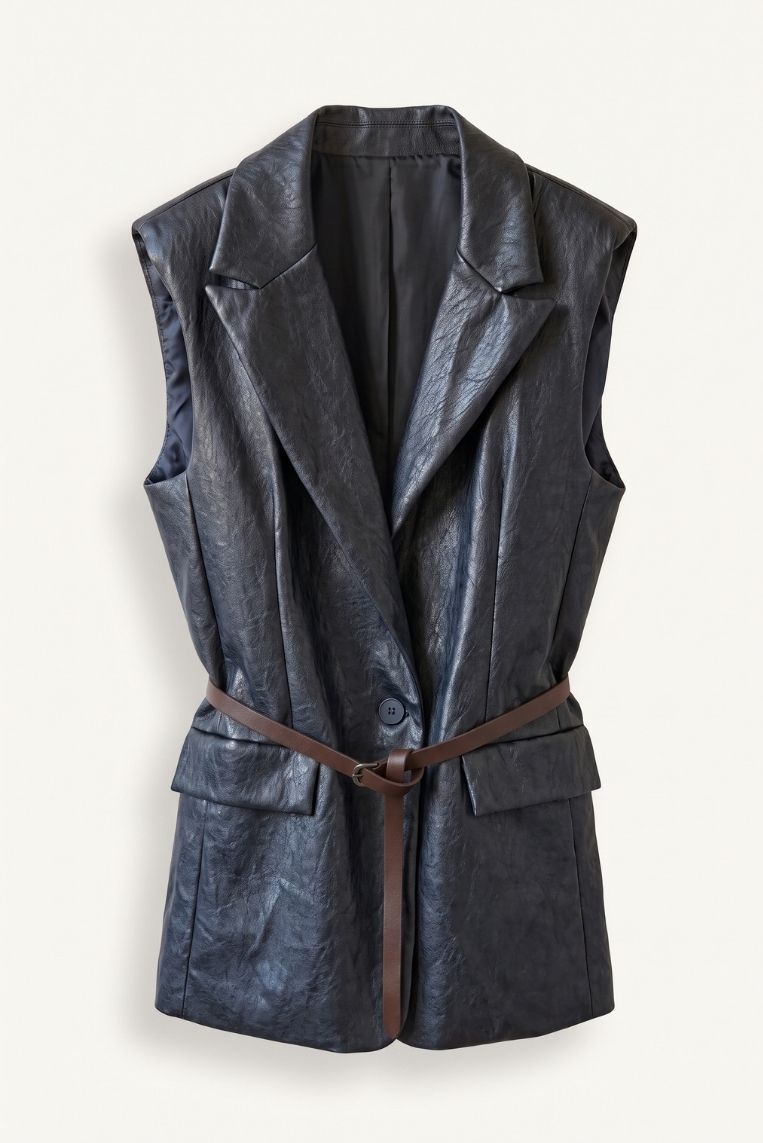 GILET ECOPELLE LUNGO CON CINTURA 3 GILET ECOPELLE LUNGO CON CINTURA - immagine 3