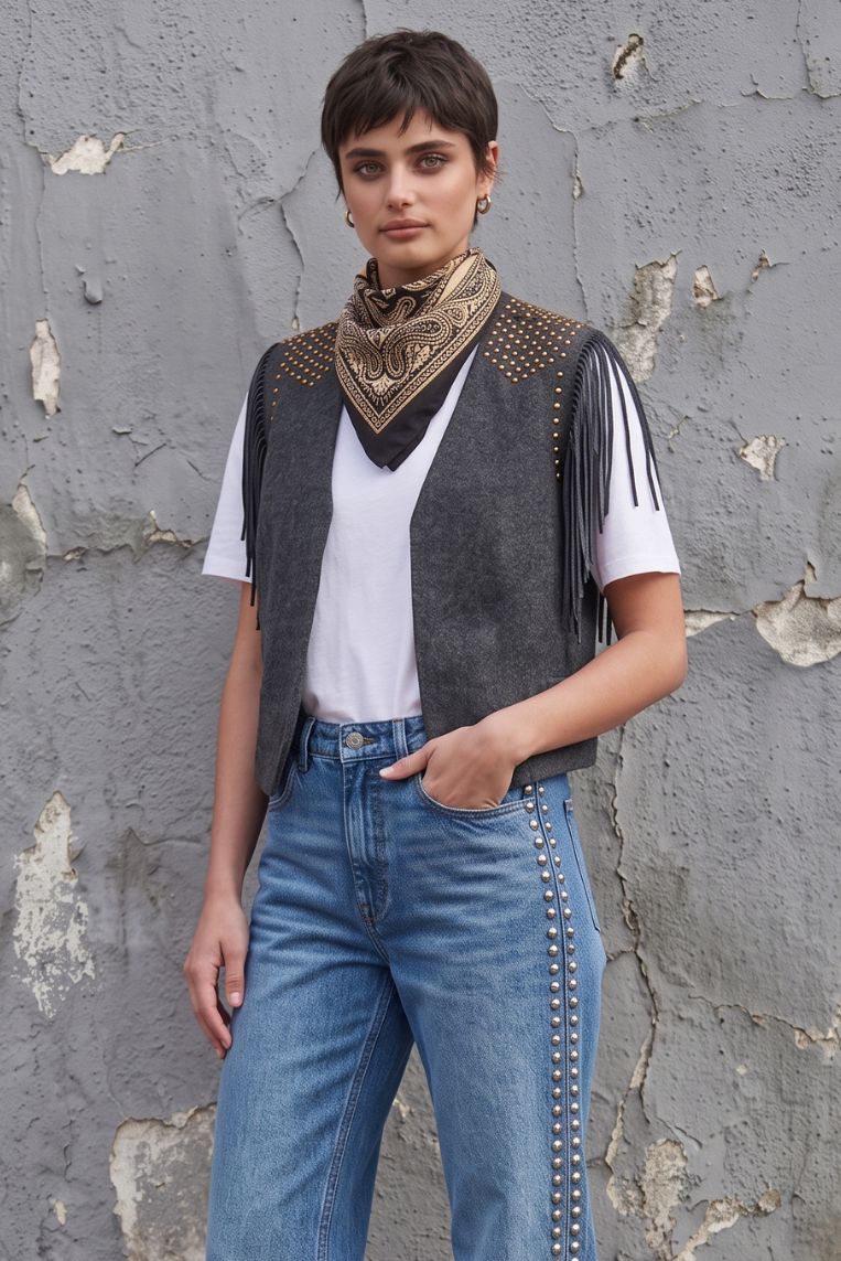 GILET IN MAGLIA E FRANGE