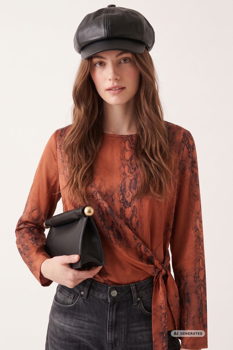BLUSA SATINATA CON FIOCCO LATERALE PITONE 2 BLUSA SATINATA CON FIOCCO LATERALE PITONE - immagine 2