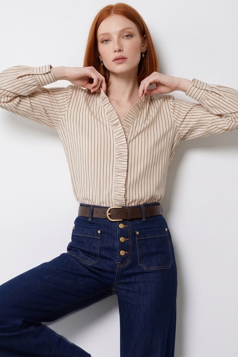 CAMICIA RIGHE DETTAGLIO VOLANT 2 CAMICIA RIGHE DETTAGLIO VOLANT - immagine 2