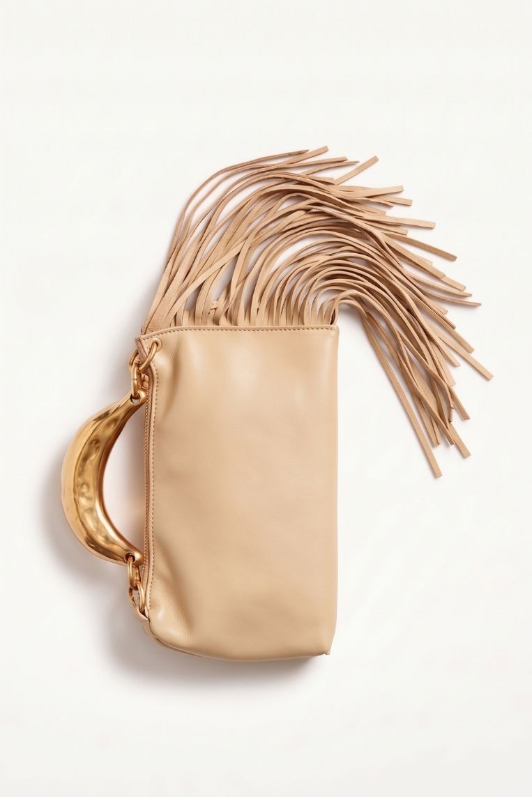 BORSA DETTAGLIO FRANGE E MANICO - PZ, BEIGE