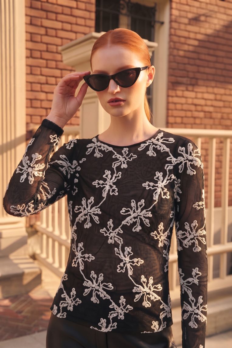 MAGLIA IN VELO RICAMO CINIGLIA - S/M, NERO