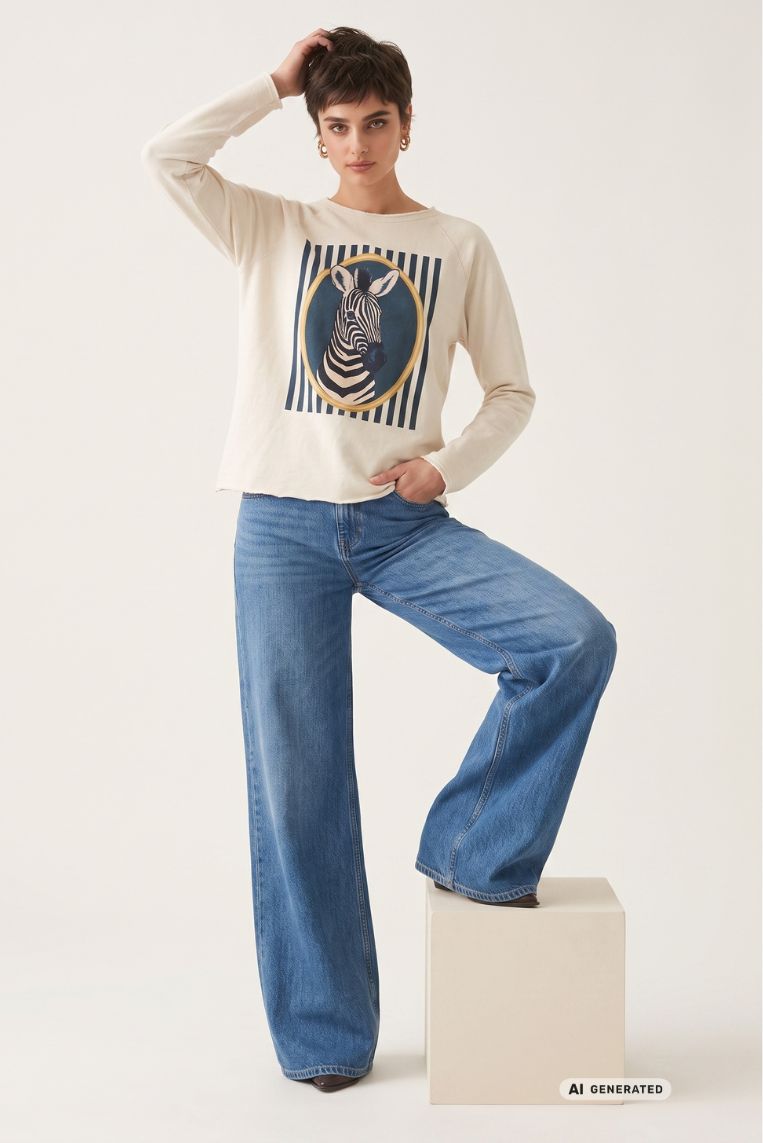 FELPA STAMPA ZEBRA BLU