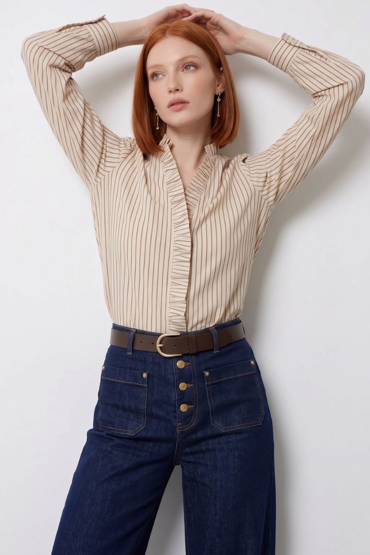 CAMICIA RIGHE DETTAGLIO VOLANT