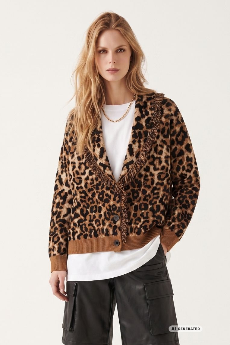 MAGLIA ANIMALIER SCIALLE E FRANGE - TU, TESTA DI MORO