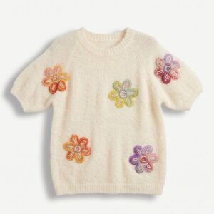 MAGLIA GIRO MANICHE CORTE FIORI E PERLE 6 MAGLIA GIRO MANICHE CORTE FIORI E PERLE - Thumbnail Image 3