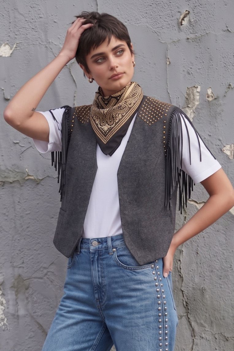 GILET IN MAGLIA E FRANGE 2 GILET IN MAGLIA E FRANGE - immagine 2