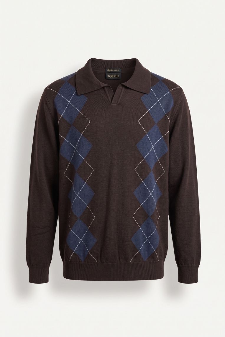 MAGLIA COLLO DERBY ROMBI JACQUARD 3 MAGLIA COLLO DERBY ROMBI JACQUARD - immagine 3