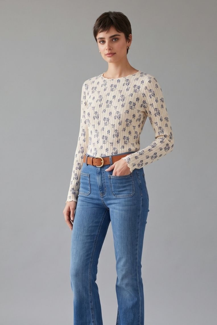 MAGLIA GIRO JACQUARD FIORI