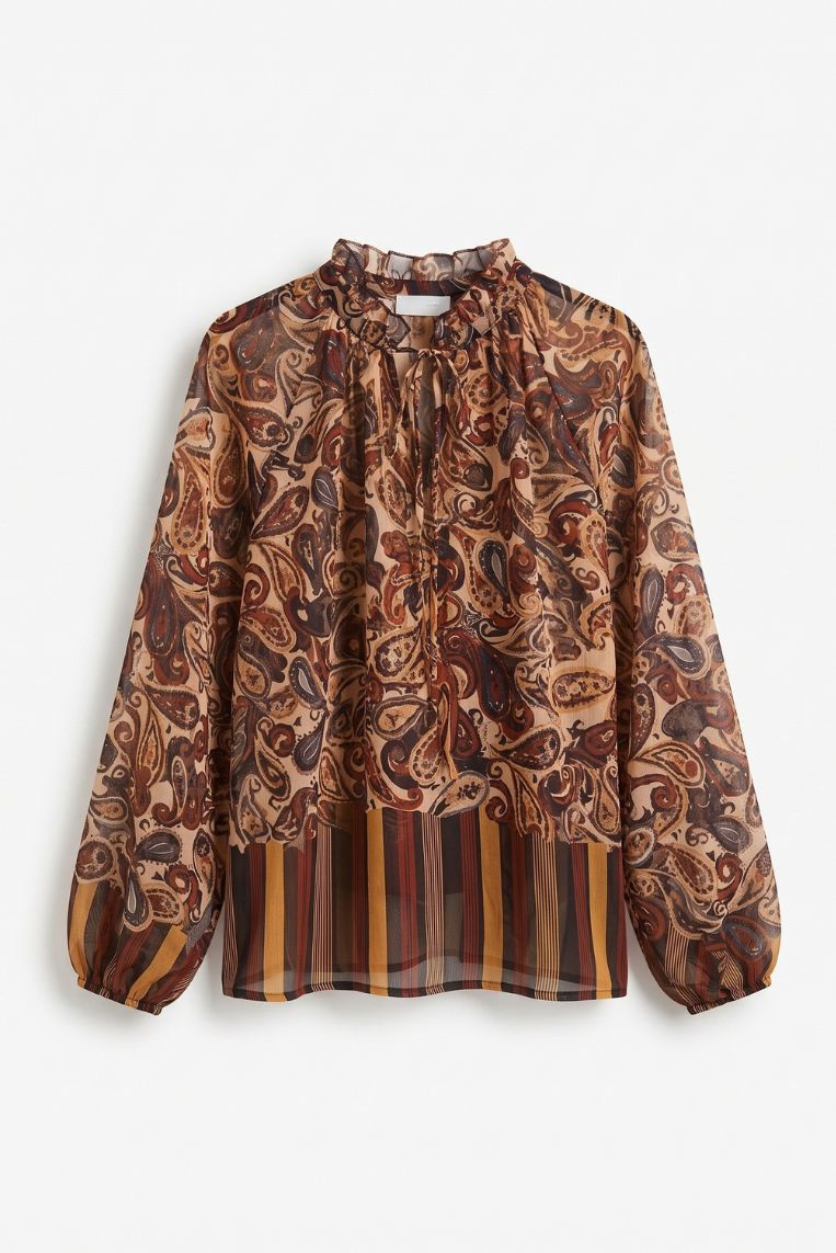 BLUSA COLLO ARRICCIO STAMPA CACHEMIRE 3 BLUSA COLLO ARRICCIO STAMPA CACHEMIRE - immagine 3