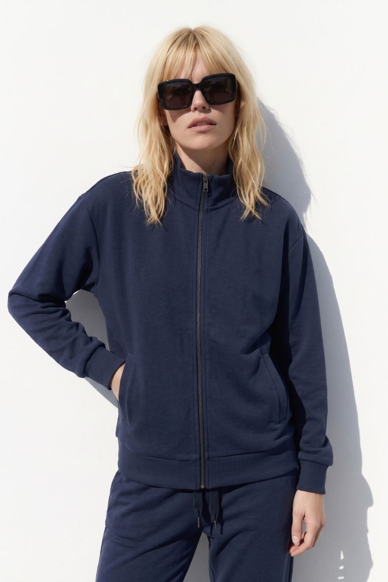 FELPA FULL ZIP MODAL COLLO E POLSINI COSTINA