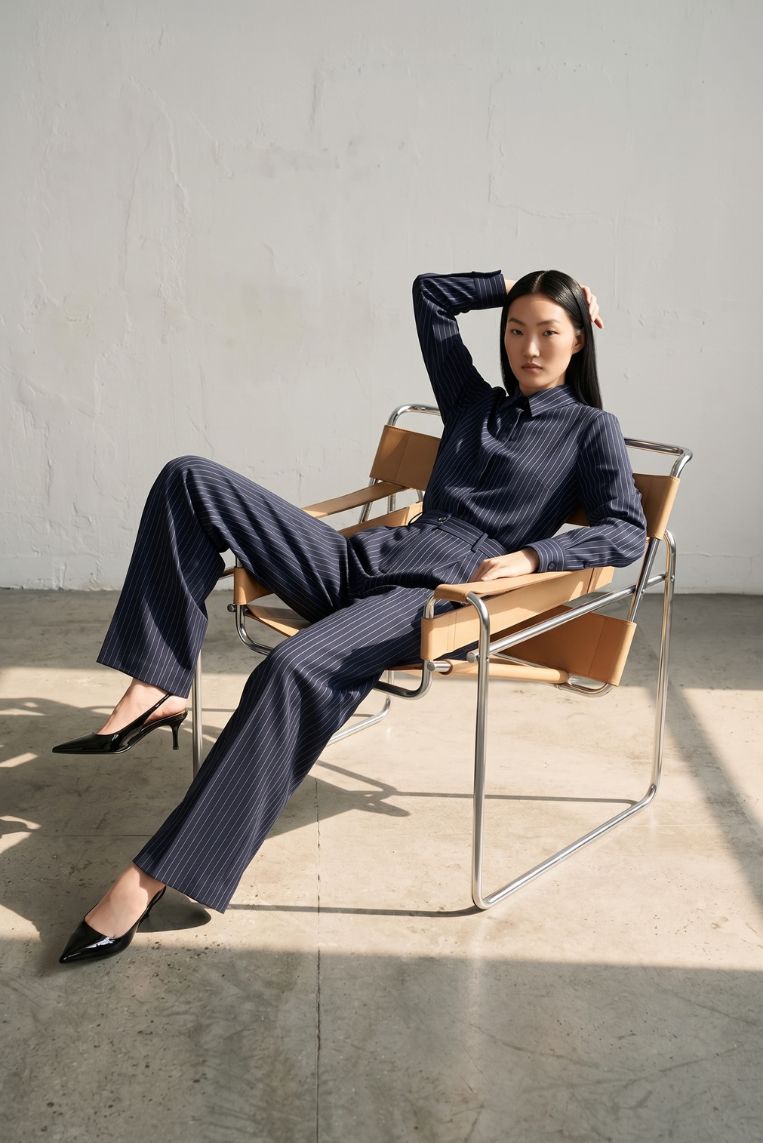 donna 30 PANTALONE GESSATO LARGO