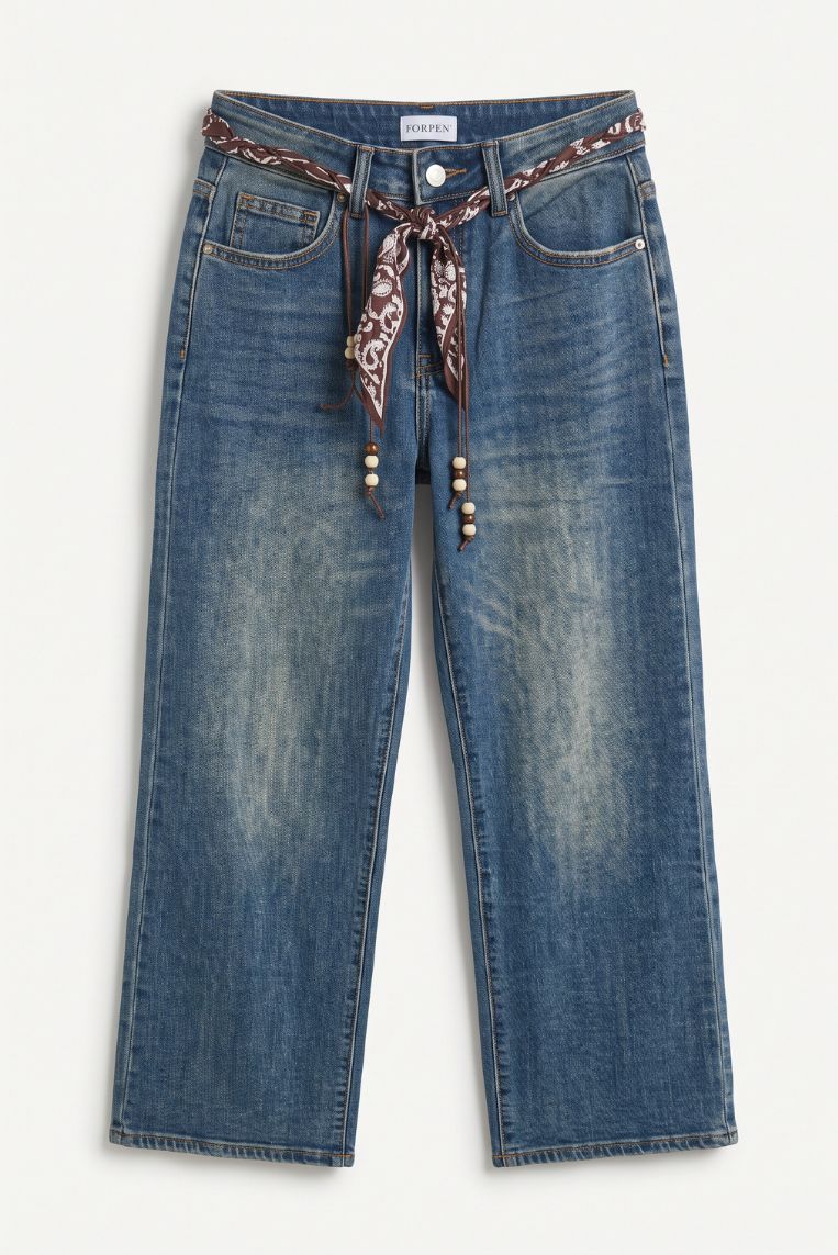 DENIM GAMBA DRITTA CON FOULARD 3 DENIM GAMBA DRITTA CON FOULARD - immagine 3
