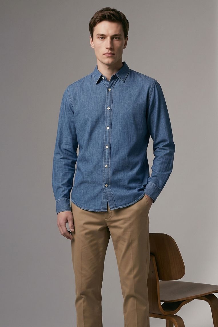 CAMICIA DENIM COLLO FRANCESE 2 CAMICIA DENIM COLLO FRANCESE - immagine 2