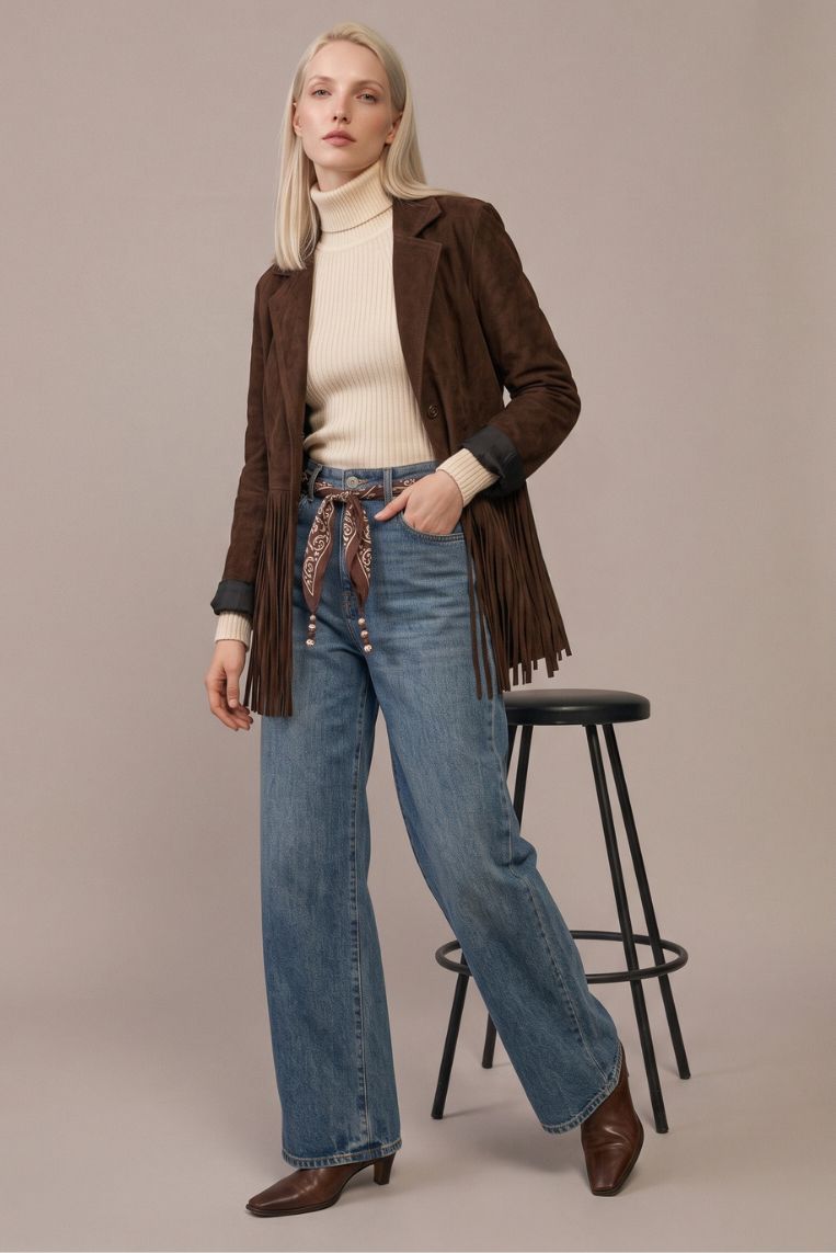 DENIM GAMBA DRITTA CON FOULARD 2 DENIM GAMBA DRITTA CON FOULARD - immagine 2