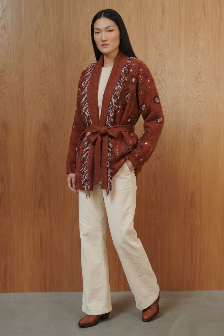 CARDIGAN LUNGO FRANGE COCCIO 2 CARDIGAN LUNGO FRANGE COCCIO - immagine 2