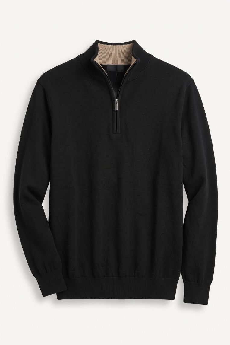 MAGLIA COLLO ALTO MEZZA ZIP - M, NERO