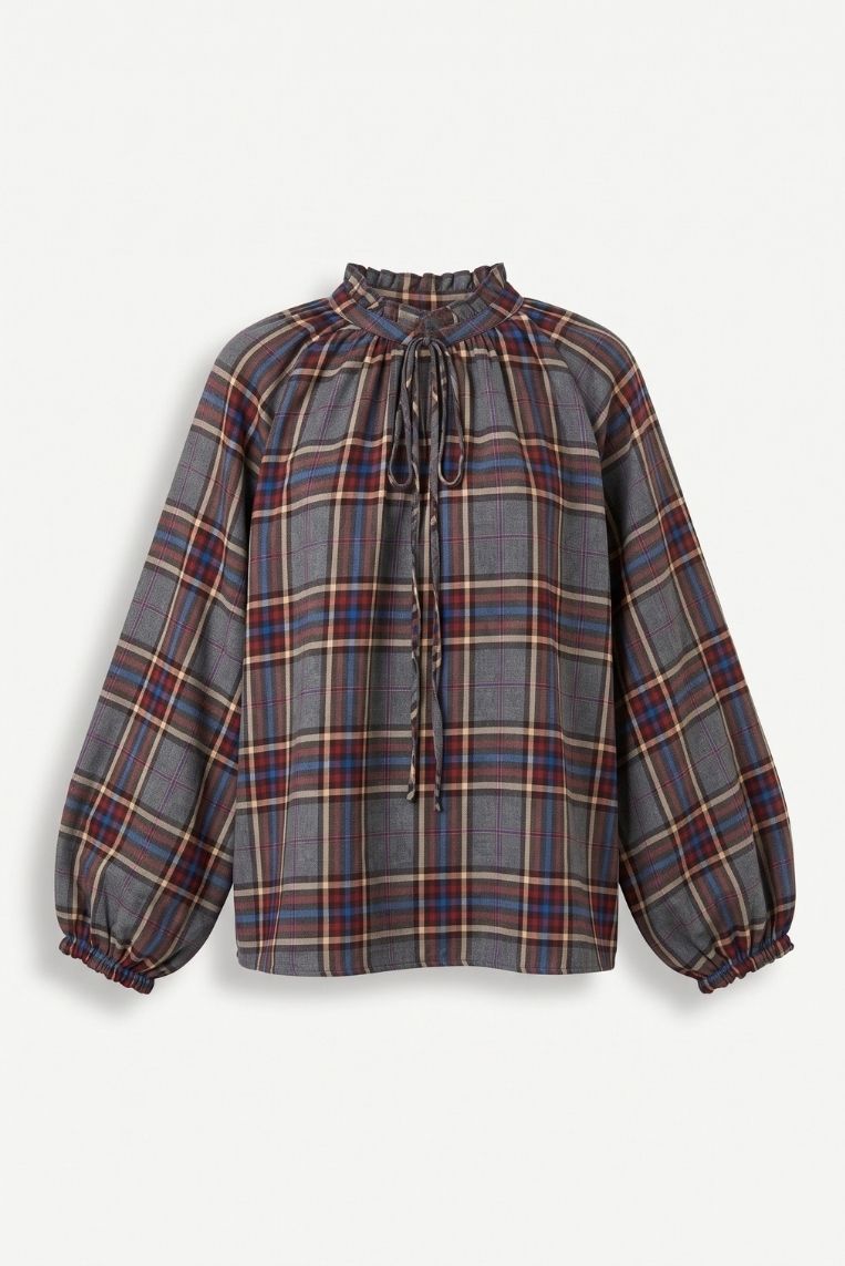 BLUSA ML COLLO ARRICCIO CHECK 2 BLUSA ML COLLO ARRICCIO CHECK - immagine 2