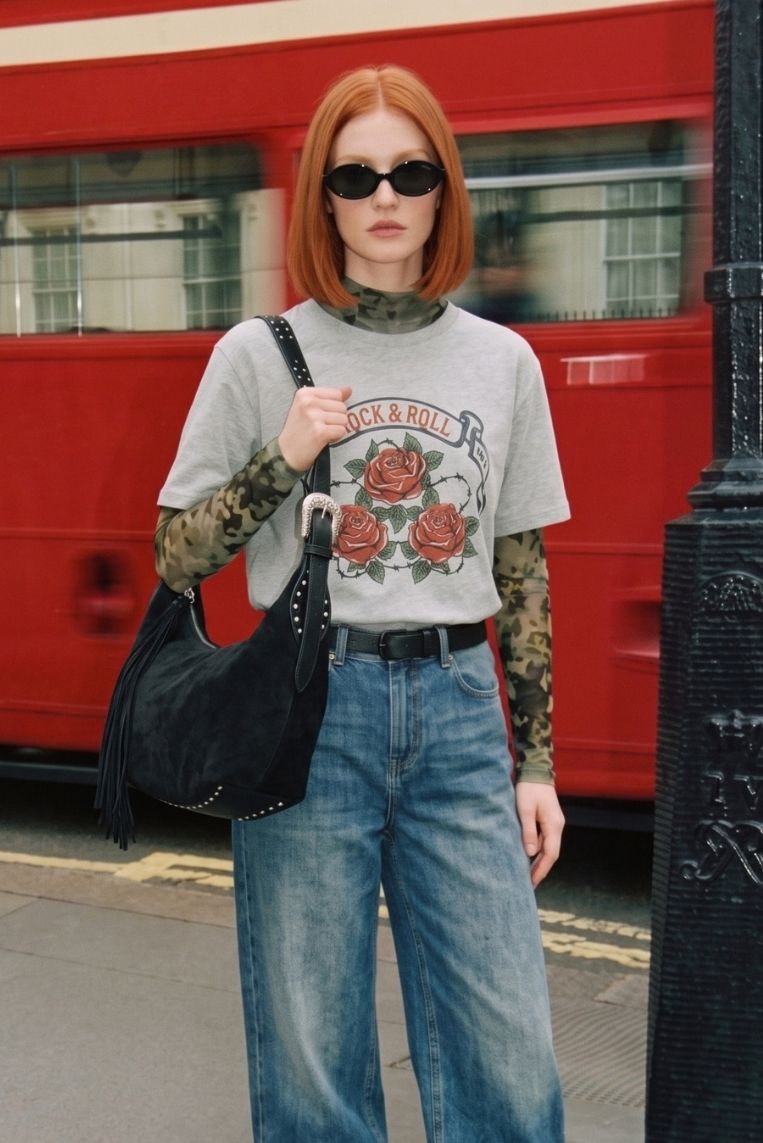 T-SHIRT GIRO STAMPA ROSE