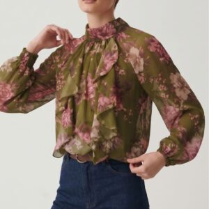 BLUSA COLLO ALTO FRILLS STAMPA FIORI 5 BLUSA COLLO ALTO FRILLS STAMPA FIORI - Thumbnail Image 1