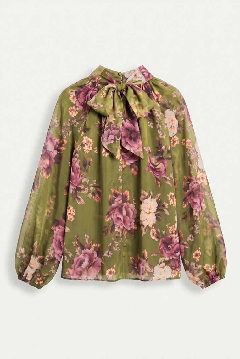 BLUSA COLLO ALTO FRILLS STAMPA FIORI 4 BLUSA COLLO ALTO FRILLS STAMPA FIORI - immagine 4